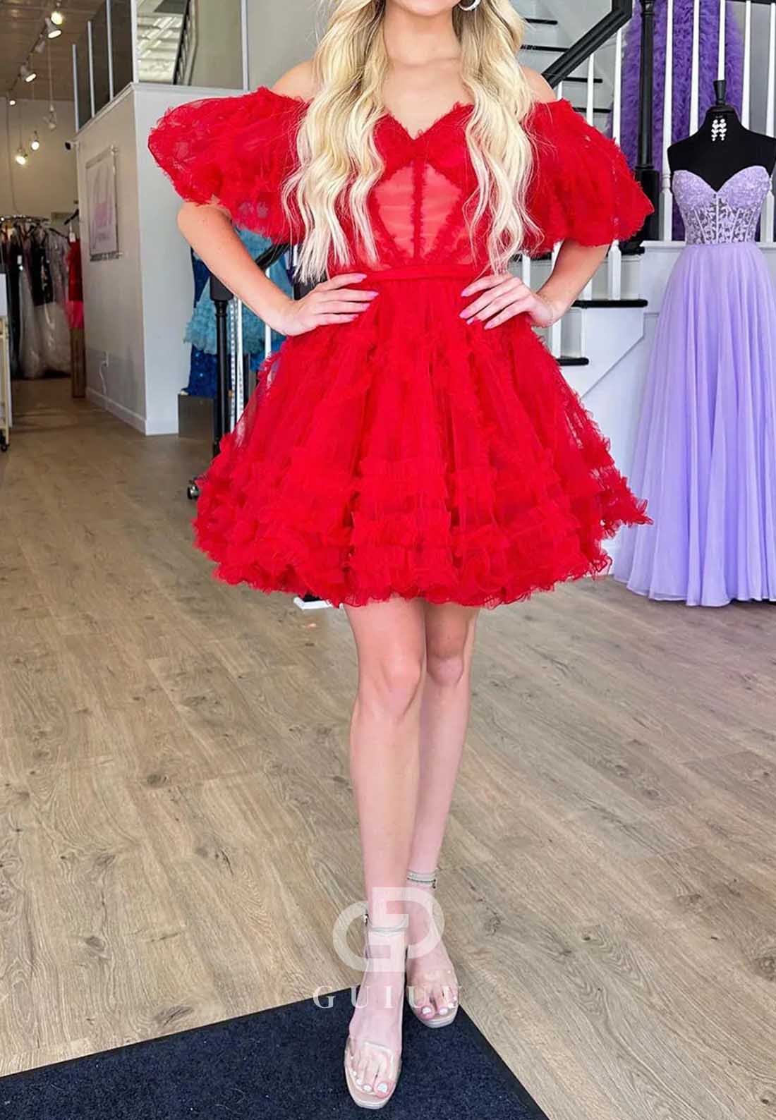A-Line Short Sleeves Sweetheart Corset Homecoming Dress