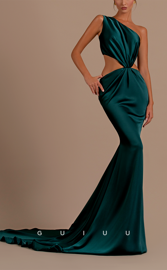 G3255 - Chic & Modern Fitted One Shoulder Pleats Long Formal Prom Dresses