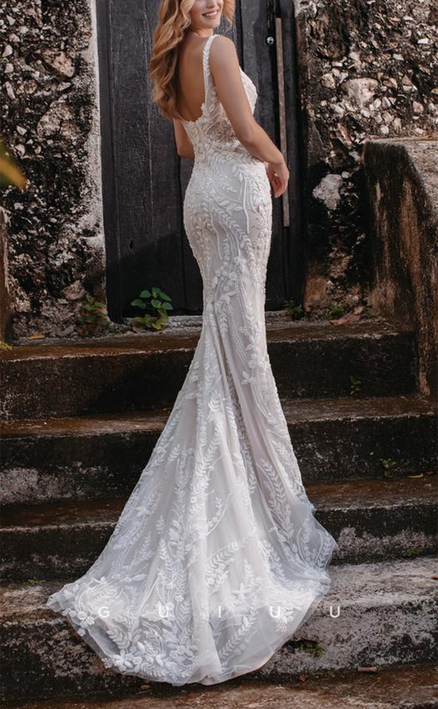 GW475 - Elegant & Luxurious A-Line Beaded Lace Straps Tulle Boho Wedding Dresses