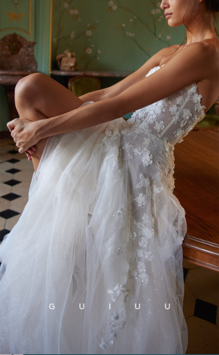 GW472 - Chic& Modern A-Line Strapless Applique Sheer Beach Boho Wedding Dresses