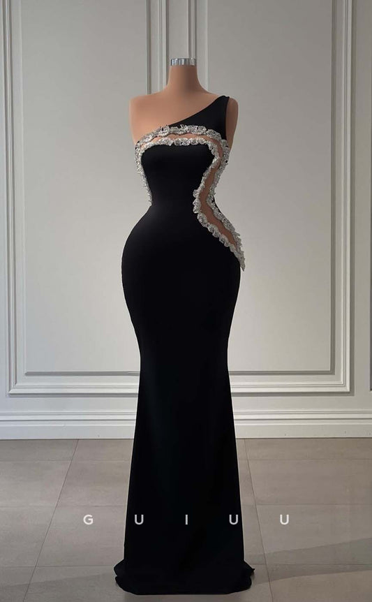 G3284 - Elegant & Luxurious One Shoulder Beaded Long Party Prom Evening Dresses