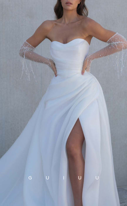 GW470 - Chic & Modern A-Line Straples Pleats Gloves Boho Beach Wedding Dresses