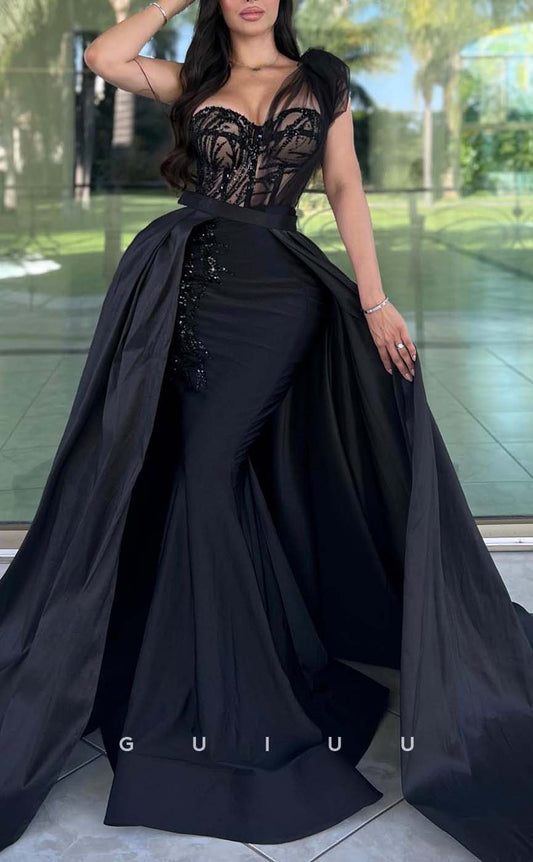 G3277 - Elegant & Luxurious A-Line One Shoulder Beaded Long Party Prom Evening Dresses