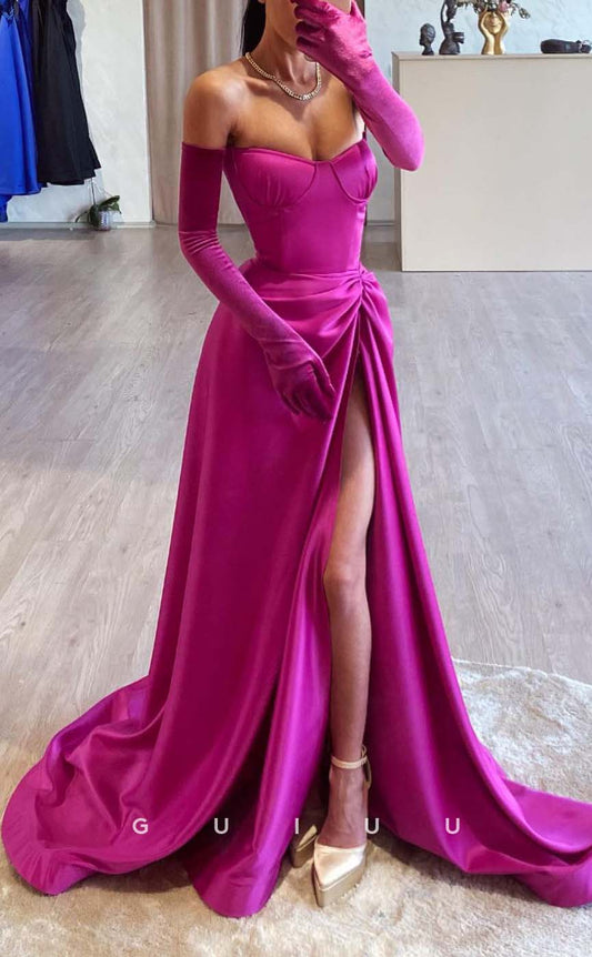 G3281 - Classic & Timeless A-Line Strapless Long Sleeves Party Prom Evening Dresses