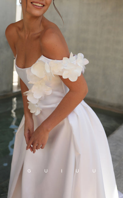 GW473 - Chic & Modern One Shoulder Floral Embossed Beach Boho Wedding Dresses