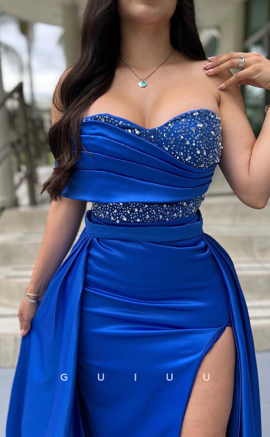 G3319 - Chic & Modern One Shoulder Pleats Seqins Royal Blue Party Prom Evening Dresses