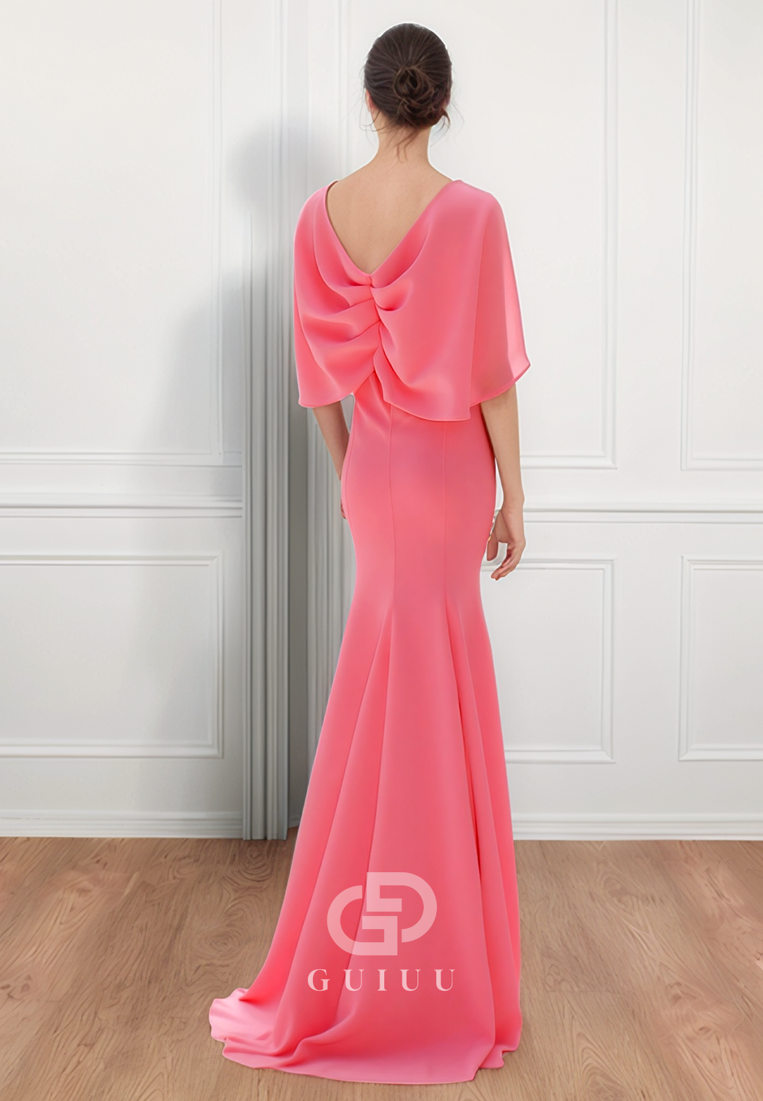 Elegant Cap Sleeves V-Neck Ruched Satin Mother of the Bride Dress
