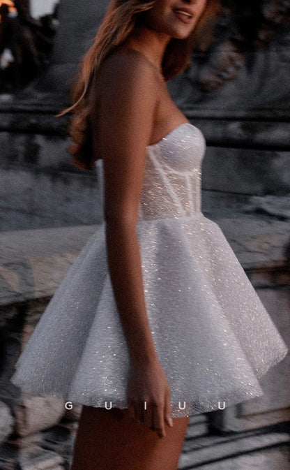 GW942 - A-Line Glitter Sweetheart Fully Sequins Short Mini Wedding Dress