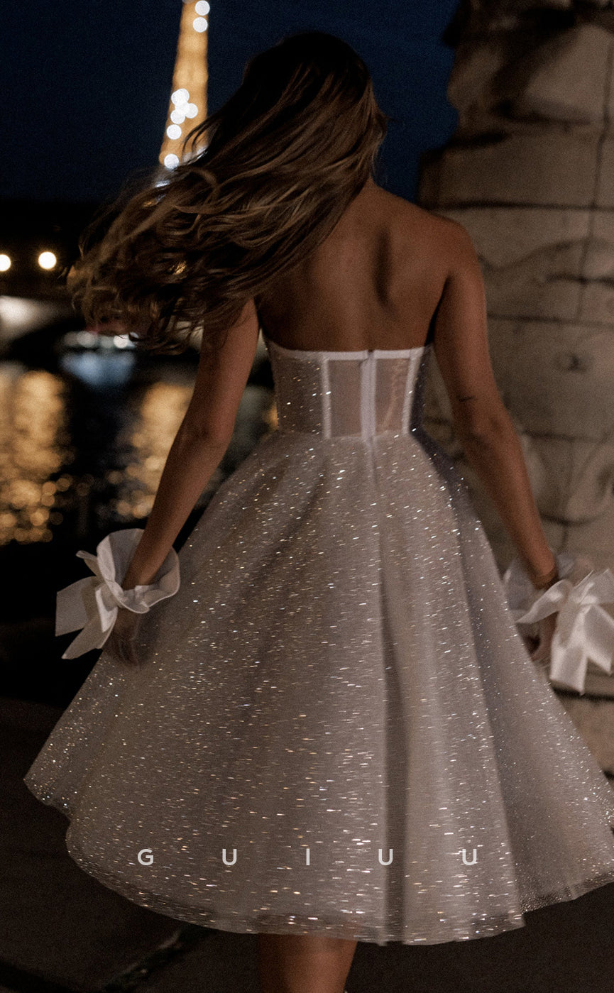 GW941 - A-Line Glitter Sweetheart Fully Sequins Short Mini Wedding Dress