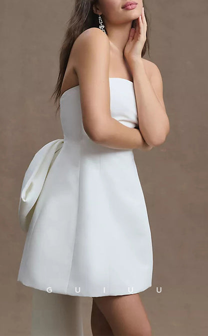 GW945 - A-Line Strapless Sleek Satin Elegant Short Mini Wedding Dress