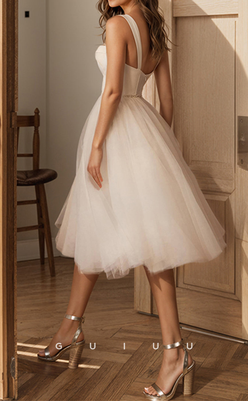 GW946 - A-Line Sweetheart Straps Beaded Tulle Elegant Wedding Dress