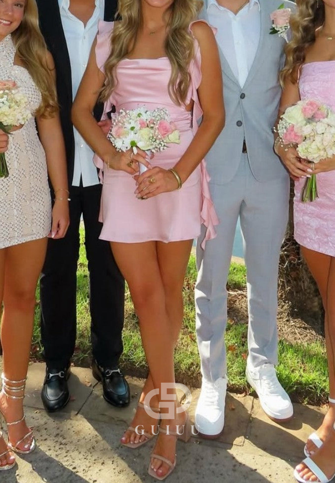 Cute Sheath Square Neck Short Homecoming Dress with Backless