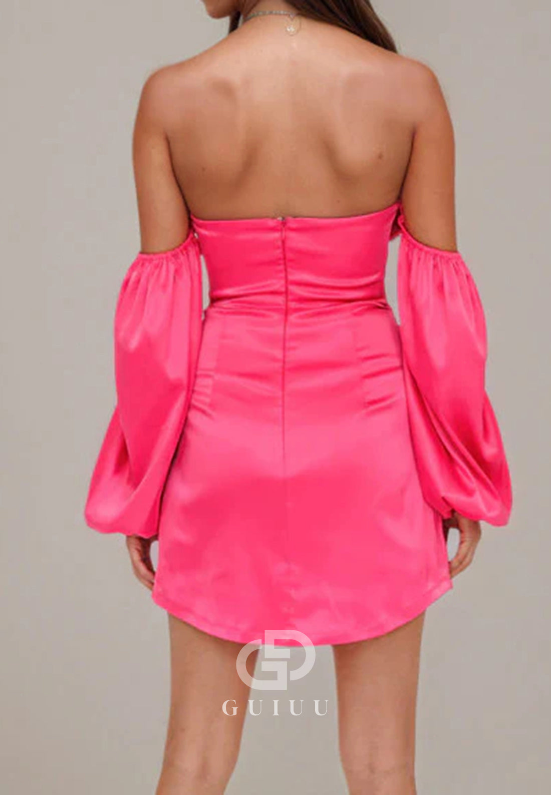 Cute Pink Long-sleeves Bow Homecoming Dresses