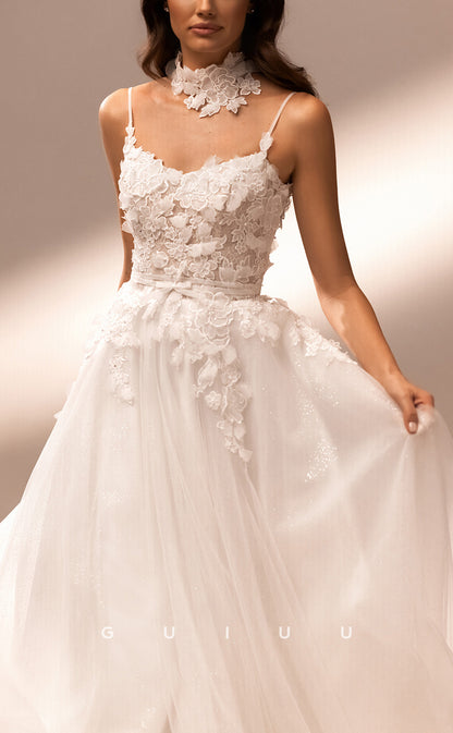 GW480 - Elegant & Glitter A-Line Straps Applique Tulle Beach Boho Wedding Dresses