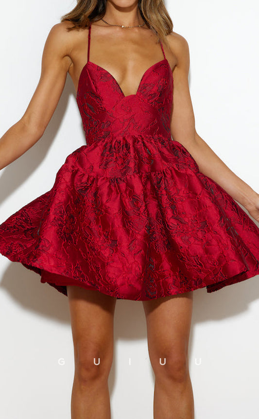 GH784 - Classic & Timeless A-Line Jacquard Straps Short Homecoming Party Dress