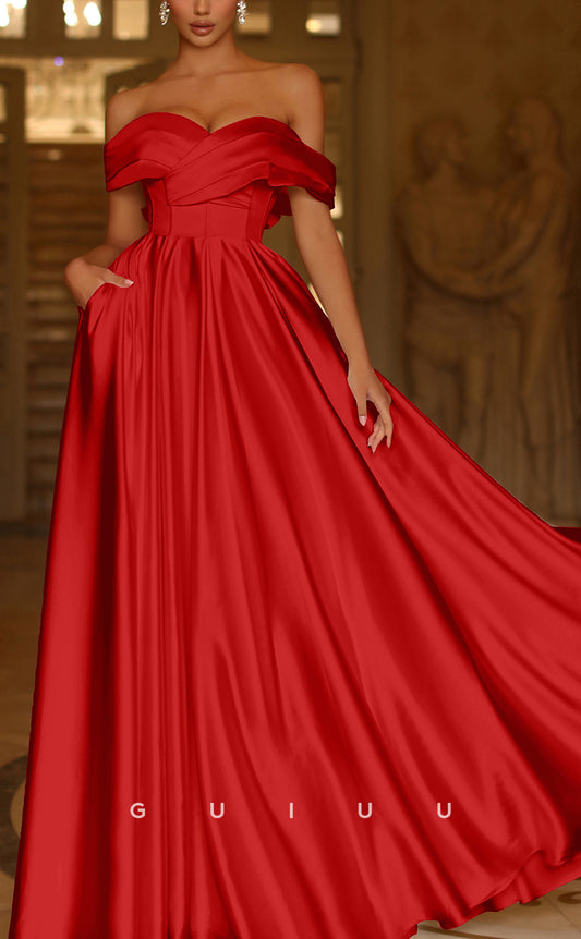 G2361 - Classic & Timeless Taffeta Off-Shoulder Long Prom Dress With Bowknot