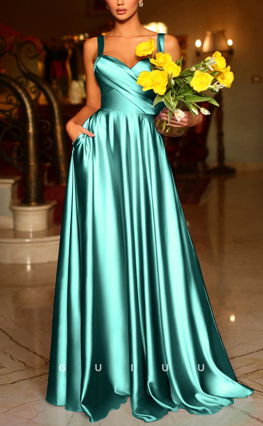 G2362 - Classic & Timeless Taffeta Straps Floor Evening Prom Dress With Pockets