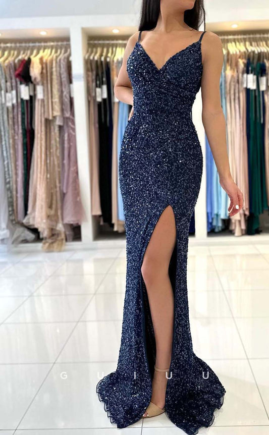 G2385  - Sexy Sheath Fully Sequins Prom Evening DressWith Slit
