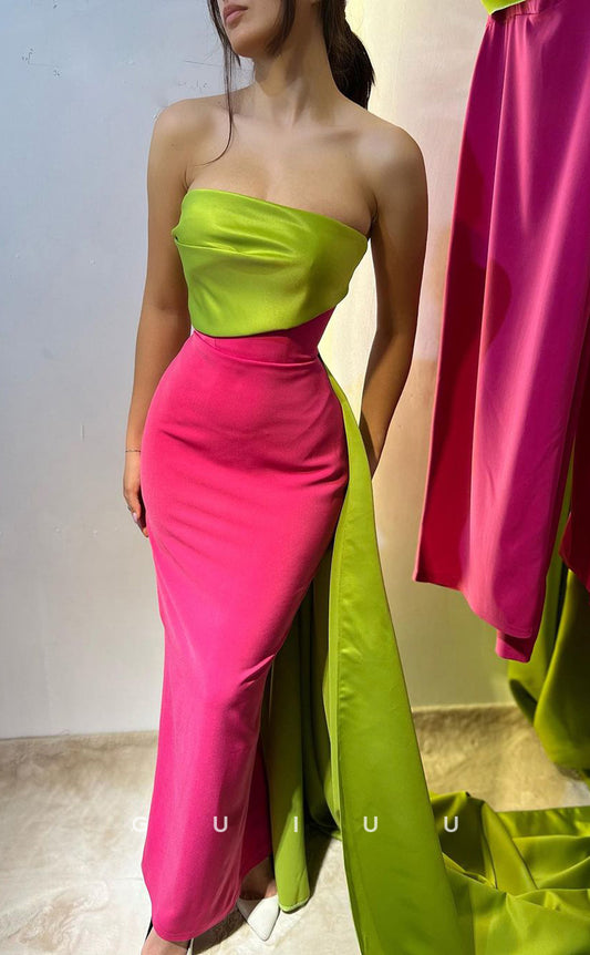 G2424 - New 2024 Sheath Two Tone Straps Long Prom Dress With Train