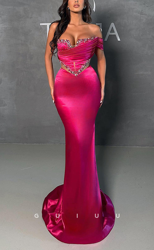 G2438 - Sexy & Hot One-Shoulder Sheer Beaded Mermaid Prom Dress
