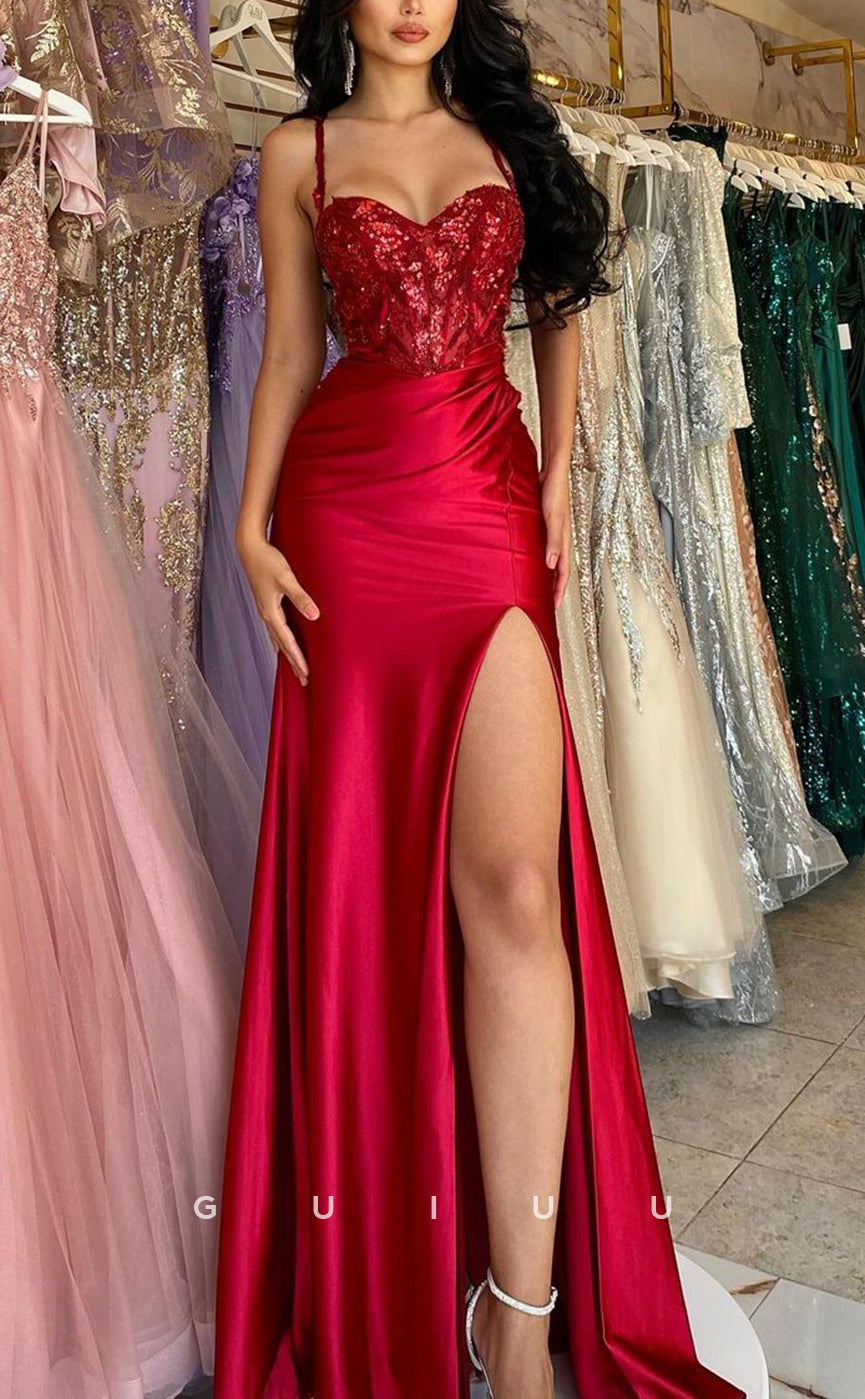 G2455 - Sexy Hot Sequins Straps Long Evening Prom Dress With Silt