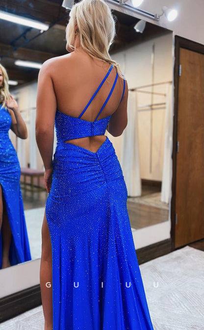 G2459 - Sexy Sheath Sparkly One-Shoulder Long Prom Evening Dress