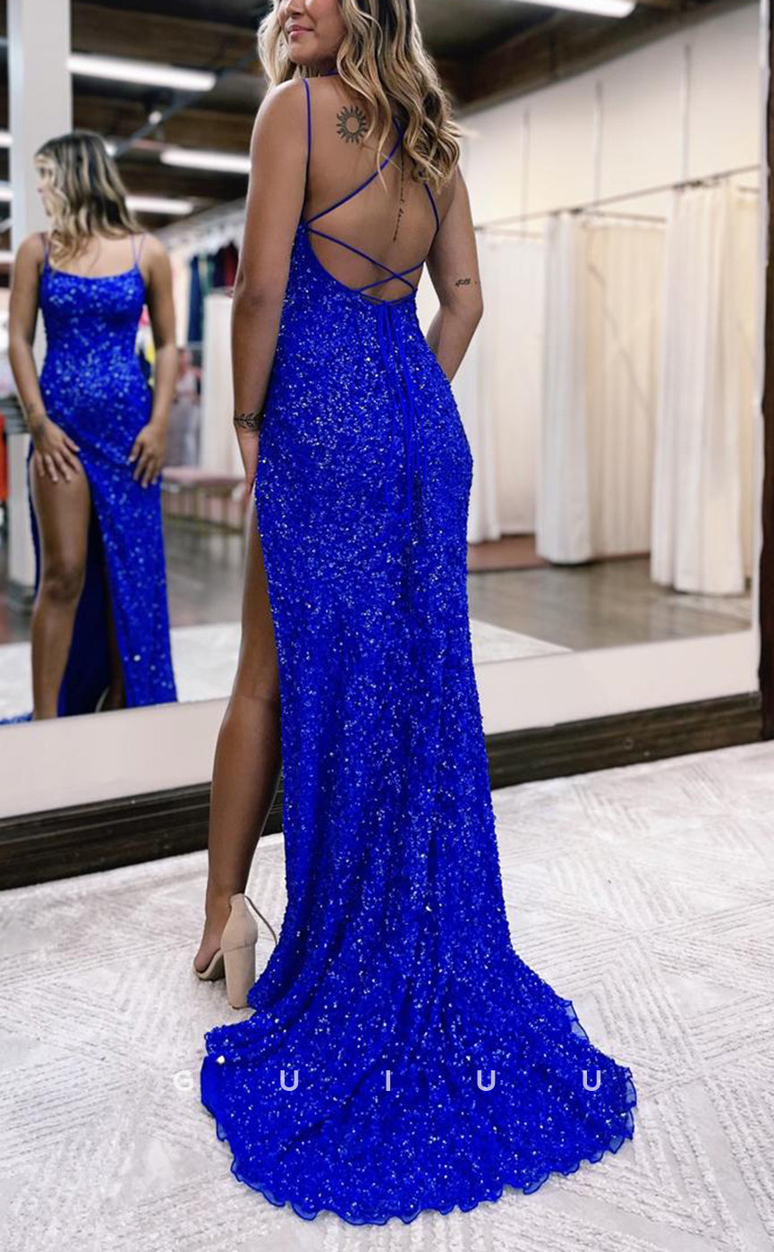 G2475 - Sexy Sheath Sequins Long Evening Prom Dress With Slit