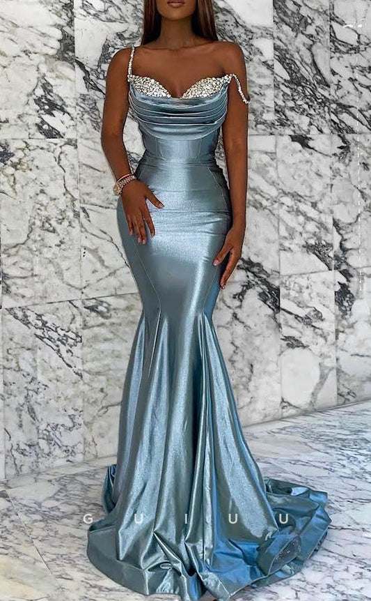 G2618 - Chic & Modern Mernaid Beaded Straps Ruched Prom Evening Party Dress