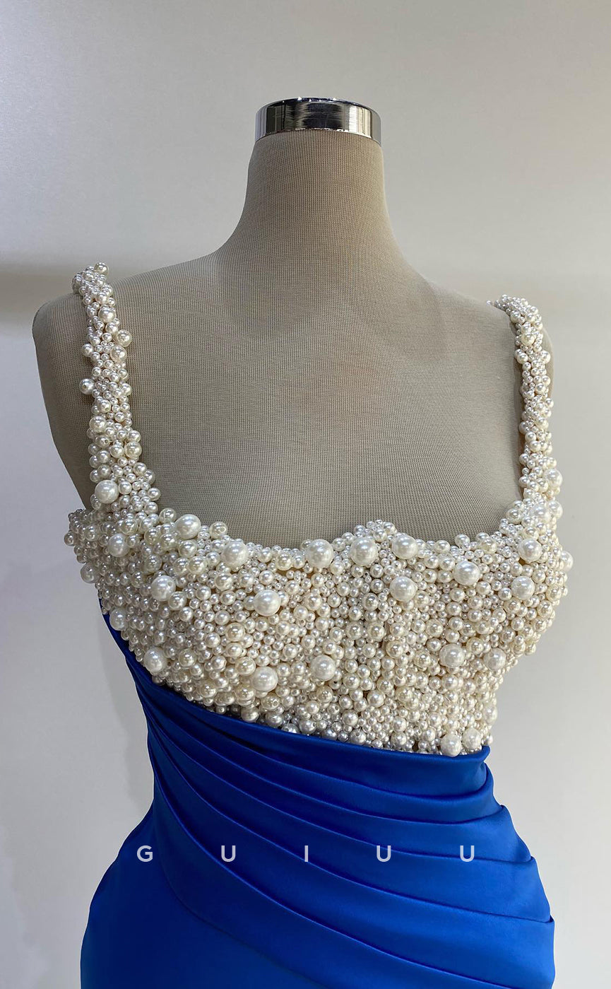 G2727 - Elegant & Luxurious Pearl Beaded Straps Royal BluePorm Evening Dress