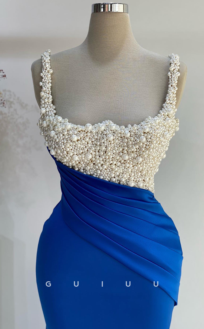 G2727 - Elegant & Luxurious Pearl Beaded Straps Royal BluePorm Evening Dress