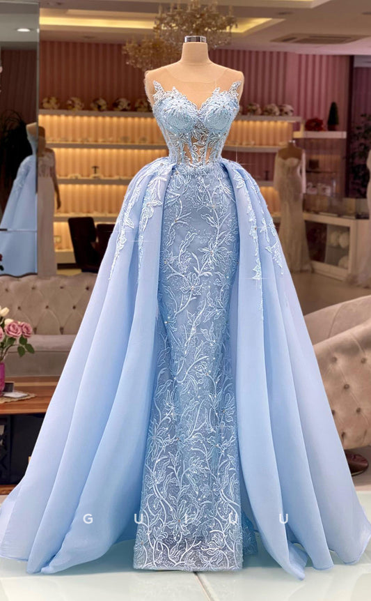 G2797 - Elegant & Luxurious A-Line Strapless Lace Applique Long Prom Evening Dress