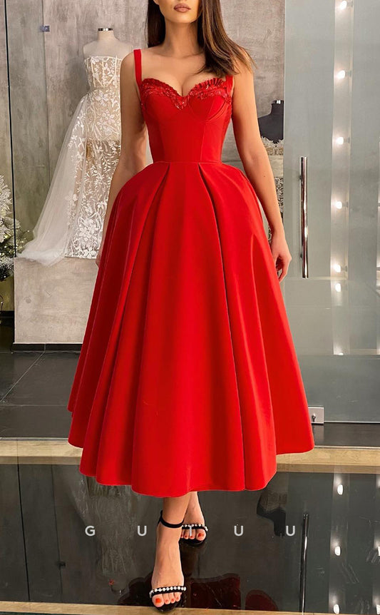 G2862 - Chic & Modern A-Line Red Straps Sequins Long Prom Evening Dress