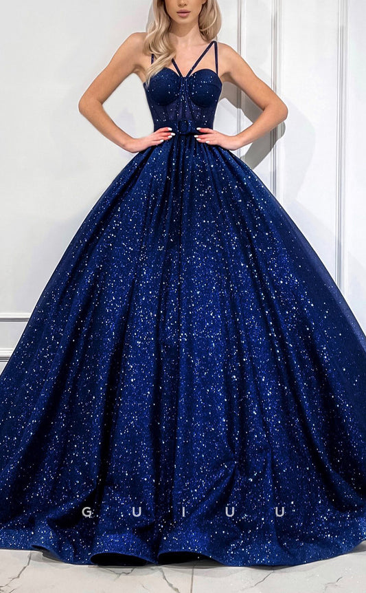 G2868 - Elegant & Luxurious Glitter A-Line Sweetheart Straps Prom Evening Dress
