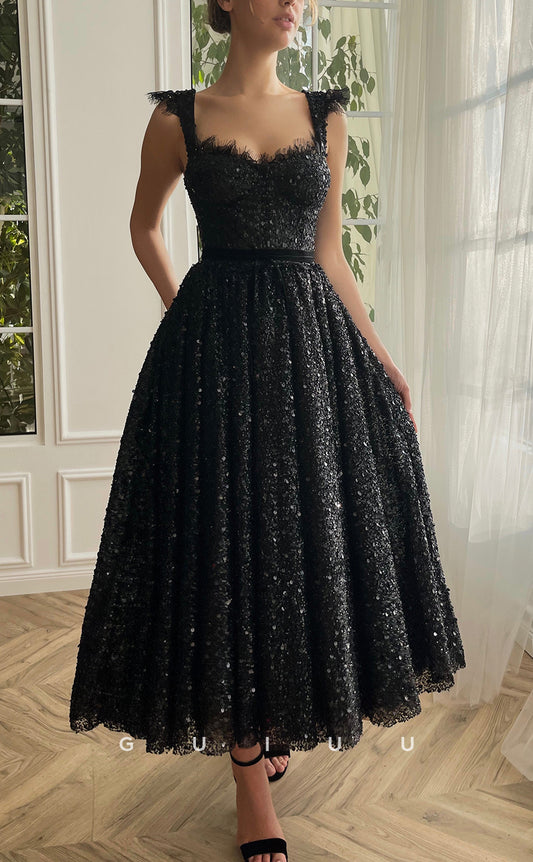 G2893 - Classic & Timeless A-Line Sweetheart Glitter Black Prom Formal Dress