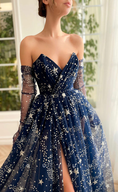 G2895 - Elegant & Luxurious A-Line Off-Shoulder Polka Dot  Prom Formal Dress