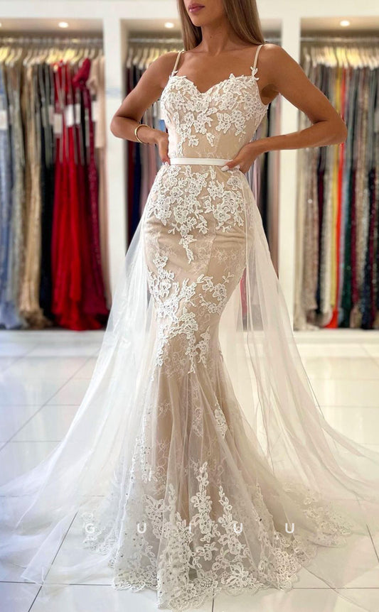 G2906 - Elegant & Classic Mermaid Straps Applique Tulle  Prom Formal Dress