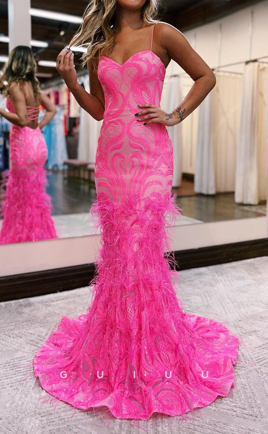 G2941 - Chic & Modern Sequins Sweetheart Straps Pink Long Formal Prom Dress