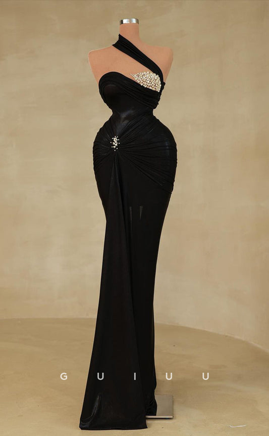 G2961 - Chic & Modern One Shoulder Beaded Pleats Long Formal Prom Dress