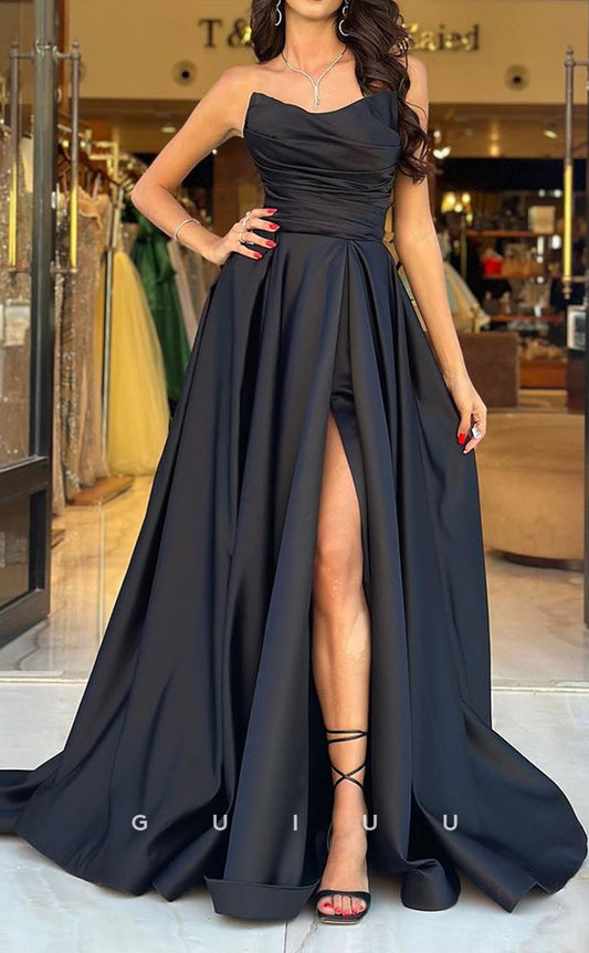 G2982 - Classic & Timeless A-Line Strapless Pleats Long Formal Prom Dress