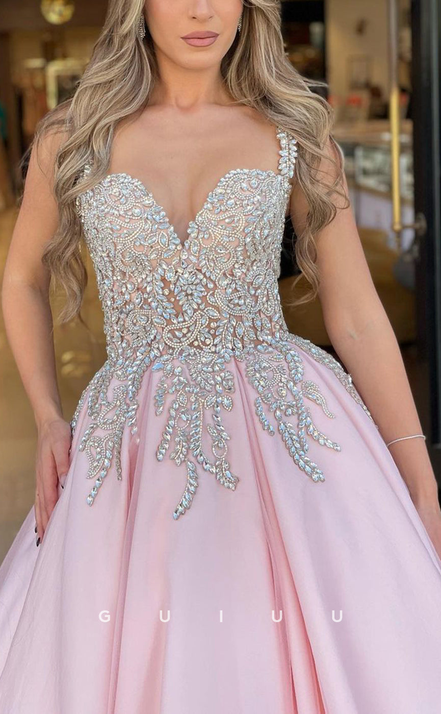 G2989 - Elegant & Luxurious A-Line Beaded Sweetheart Straps Pink Formal Prom Dress