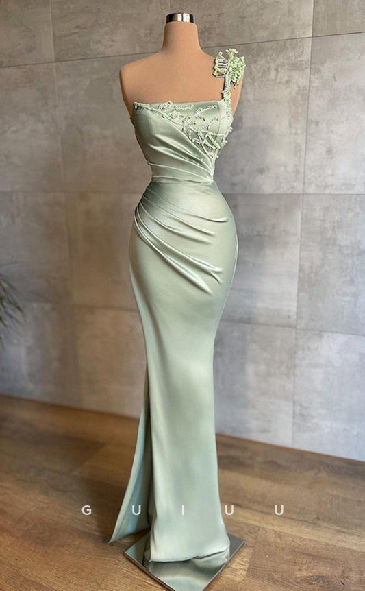G3007 - Classic & Timeless One Shoulder Beaded Pleats Long Formal Prom Dress
