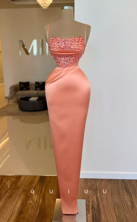 G3034 - Chic & Modern Strapless Beaded Sequins Straps Long Formal Prom Dress