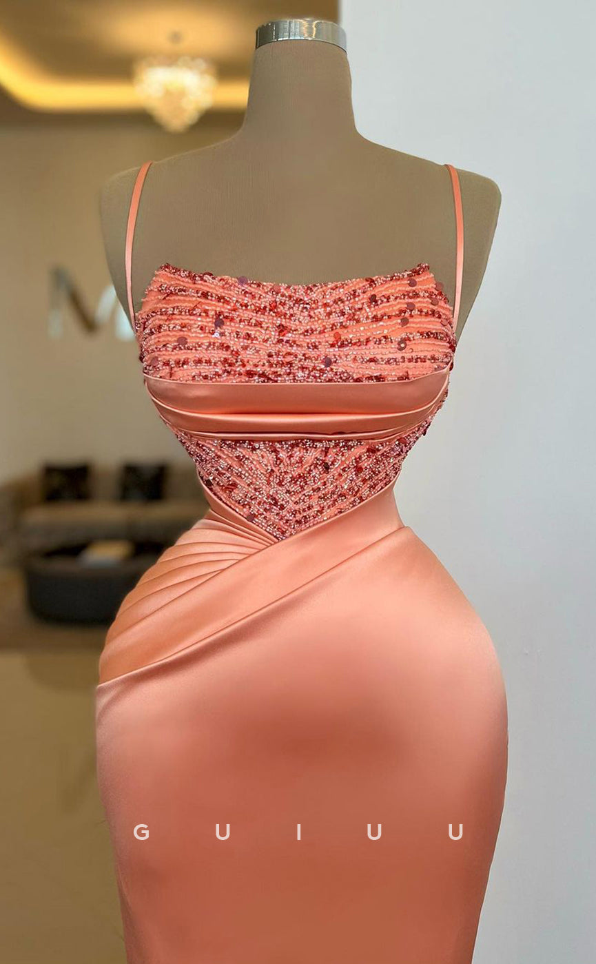 G3034 - Chic & Modern Strapless Beaded Sequins Straps Long Formal Prom Dress