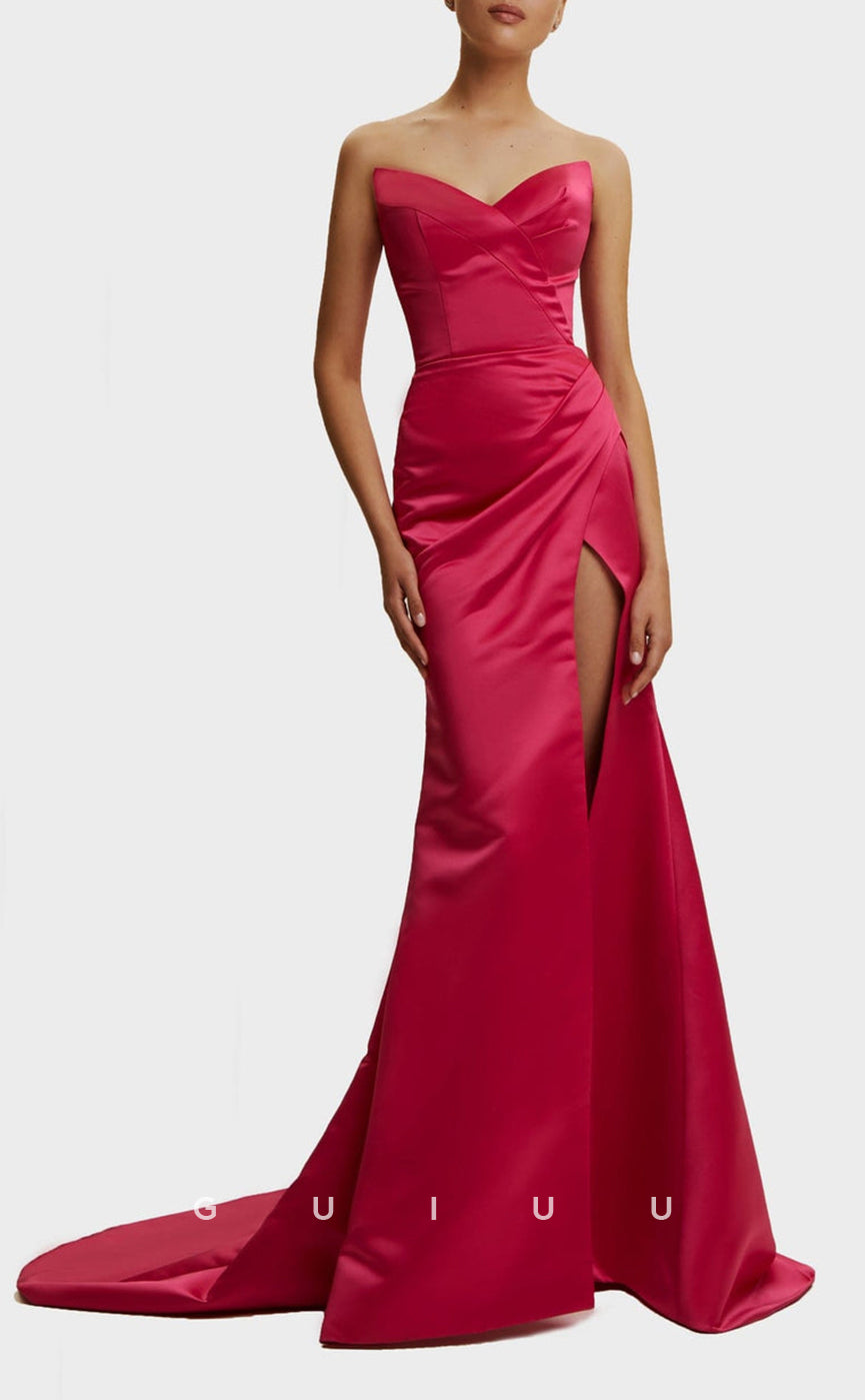 G3038 - Chic & Modern Simple Strapless Long Formal Prom Dress With Slit