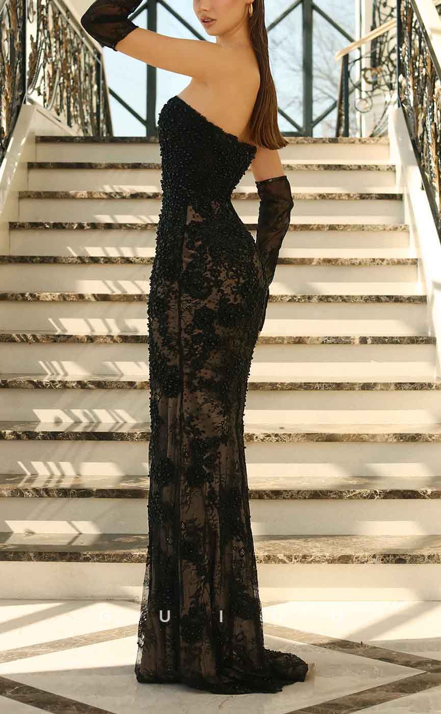 G3103 - Elegant & Sheath Strapless Lace Beaded Long Formal Prom Evening Dress