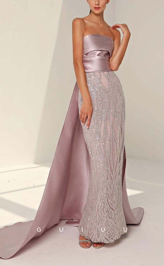 G3156 - Elegant & Luxurious Strapless Sequins Satin Long Formal Prom Evening Dresses