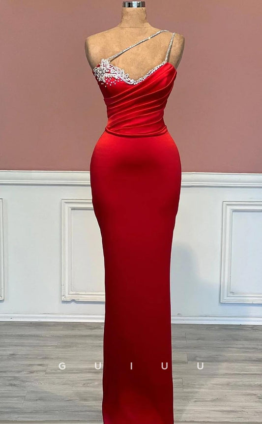 G3687 - Sexy & Hot Sheath Asymmetrical One Shoulder Beaded Long Evening Party Gown Prom Dress