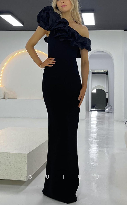 G3720 - Sexy & Hot Sheath One Shoulder Draped Floor-Length Formal Evening Party Prom Dress