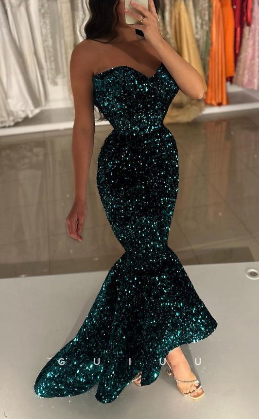 G3904 - Sexy & Hot Mermaid Sweetheart Fully Sequined High Low Party Gown Prom Dress