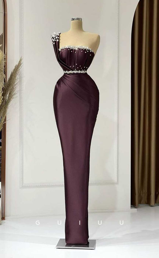 G4131 - Classic & Timeless Sheath One Shoulder Beaded and Draped Formal Evening Party Prom Dress